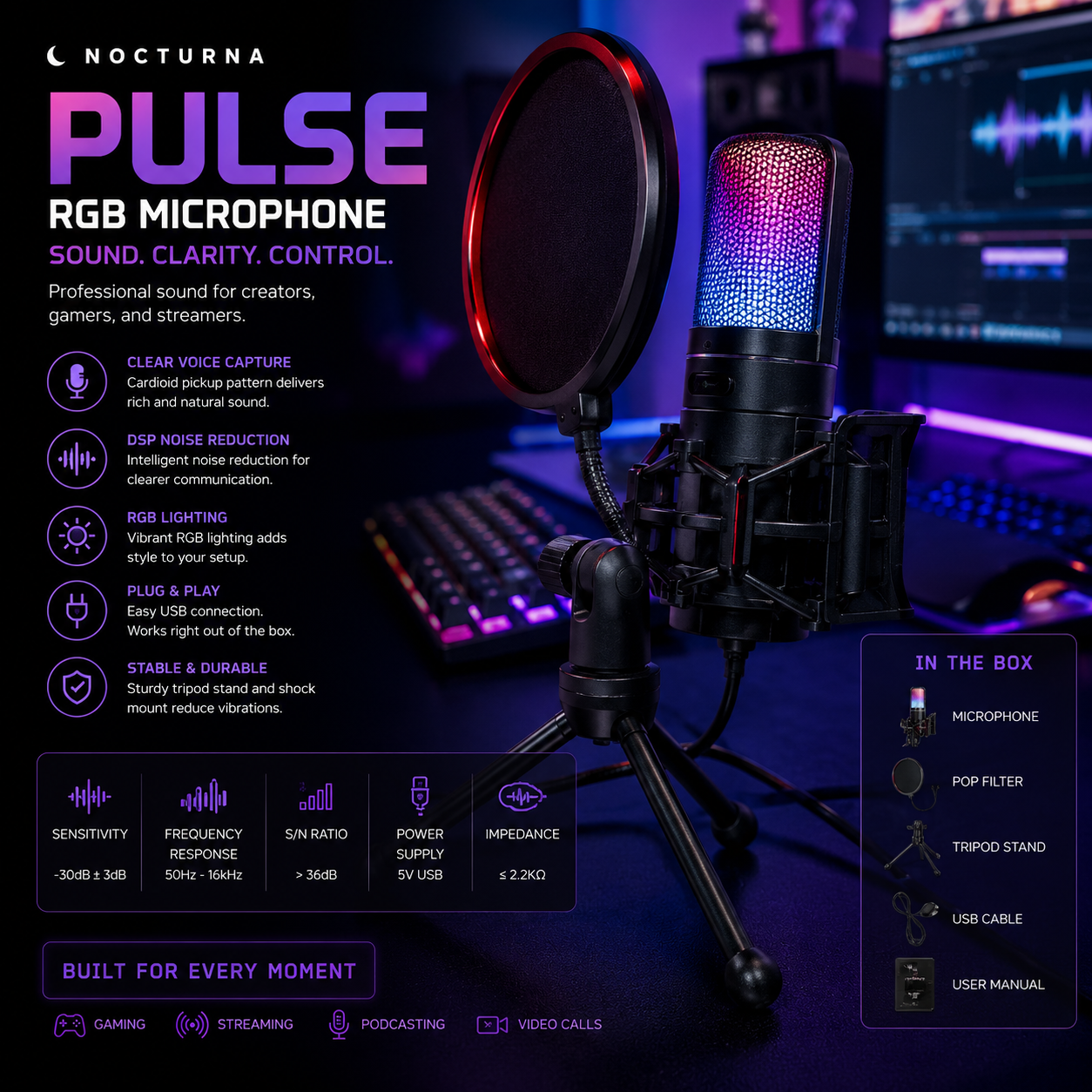 🎙️ Nocturna Pulse RGB Microphone
