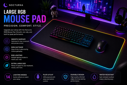 🌙 Nocturna™ RGB Gaming Mouse Pad