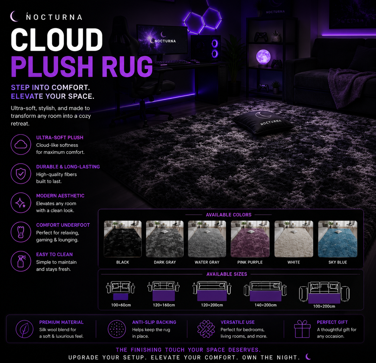☁️ Nocturna Cloud Plush Rug