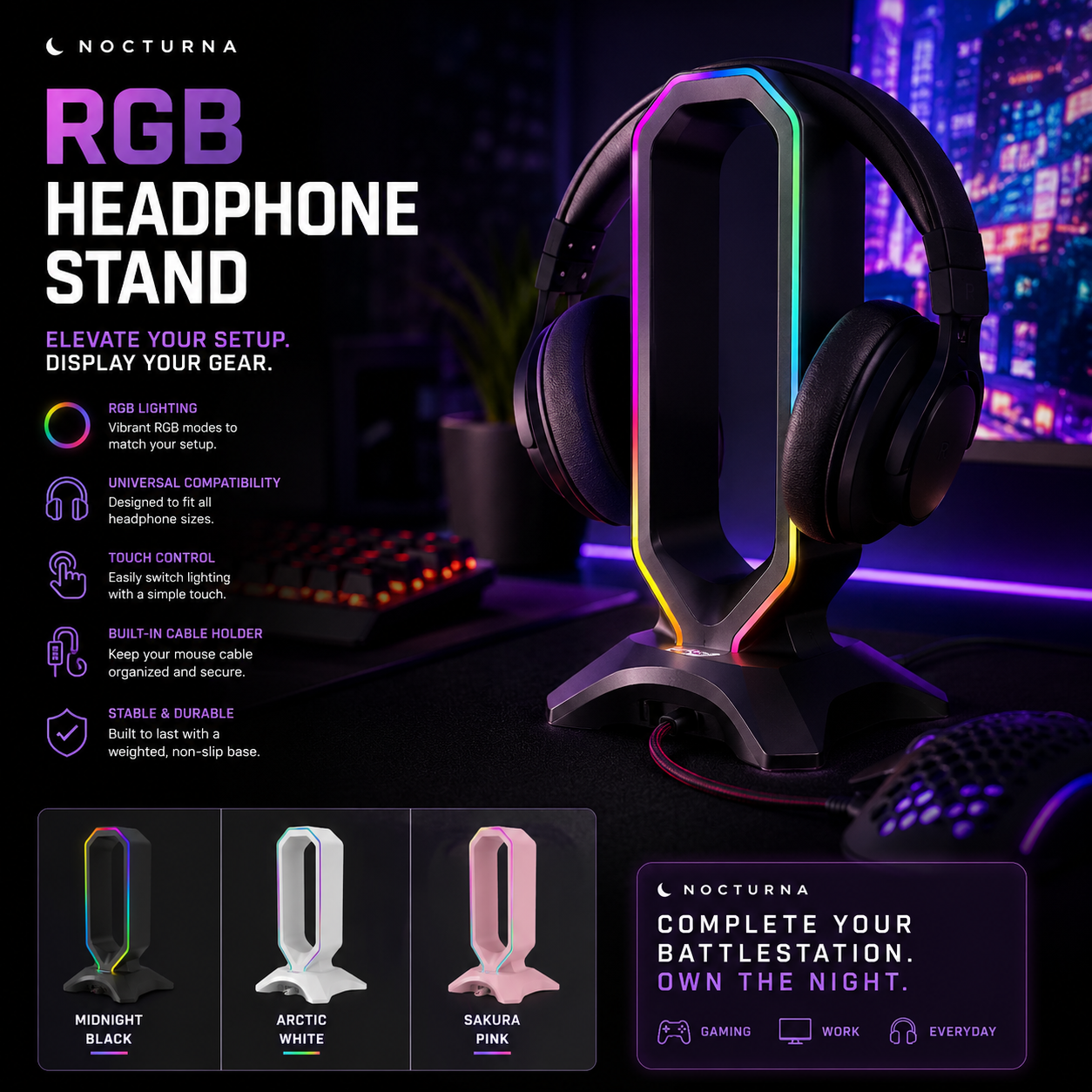 🌙 Nocturna RGB Headphone Stand